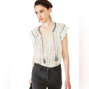 Ulla Johnson Rena Cream Top Flutter Sleeve Cotton